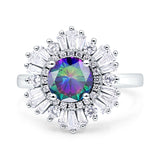 Floral Art Deco Round Engagement Ring Simulated Cubic Zirconia 925 Sterling Silver