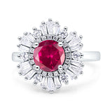 Floral Art Deco Round Engagement Ring Simulated Cubic Zirconia 925 Sterling Silver