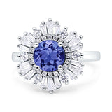 Floral Art Deco Round Engagement Ring Simulated Cubic Zirconia 925 Sterling Silver