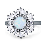 Floral Art Deco Round Engagement Ring Simulated Cubic Zirconia 925 Sterling Silver