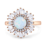 Floral Art Deco Round Engagement Ring Simulated Cubic Zirconia 925 Sterling Silver