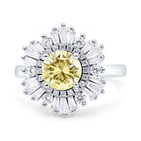 Floral Art Deco Round Engagement Ring Simulated Cubic Zirconia 925 Sterling Silver