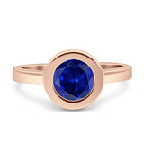 Bezel Set Solitaire Hidden Halo Round Engagement Ring Cubic Zirconia 925 Sterling Silver