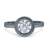 Bezel Set Solitaire Hidden Halo Round Engagement Ring Cubic Zirconia 925 Sterling Silver