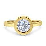 Bezel Set Solitaire Hidden Halo Round Engagement Ring Cubic Zirconia 925 Sterling Silver