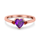 Art Deco Heart Three Stone Wedding Bridal Ring Ruby Simulated Cubic Zirconia 925 Sterling Silver