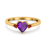 Art Deco Heart Three Stone Wedding Bridal Ring Ruby Simulated Cubic Zirconia 925 Sterling Silver