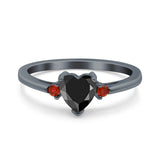 Art Deco Heart Three Stone Wedding Bridal Ring Ruby Simulated Cubic Zirconia 925 Sterling Silver