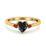 Art Deco Heart Three Stone Wedding Bridal Ring Ruby Simulated Cubic Zirconia 925 Sterling Silver