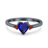 Art Deco Heart Three Stone Wedding Bridal Ring Ruby Simulated Cubic Zirconia 925 Sterling Silver