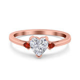 Art Deco Heart Three Stone Wedding Bridal Ring Ruby Simulated Cubic Zirconia 925 Sterling Silver