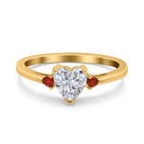 Art Deco Heart Three Stone Wedding Bridal Ring Ruby Simulated Cubic Zirconia 925 Sterling Silver