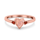 Art Deco Heart Three Stone Wedding Bridal Ring Ruby Simulated Cubic Zirconia 925 Sterling Silver