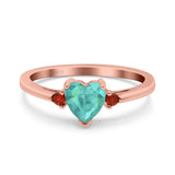 Art Deco Heart Three Stone Wedding Bridal Ring Ruby Simulated Cubic Zirconia 925 Sterling Silver