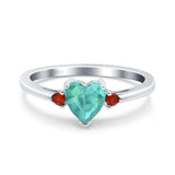 Art Deco Heart Three Stone Wedding Bridal Ring Ruby Simulated Cubic Zirconia 925 Sterling Silver