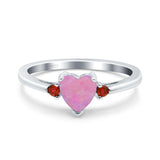 Art Deco Heart Three Stone Wedding Bridal Ring Ruby Simulated Cubic Zirconia 925 Sterling Silver