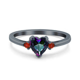 Art Deco Heart Three Stone Wedding Bridal Ring Ruby Simulated Cubic Zirconia 925 Sterling Silver