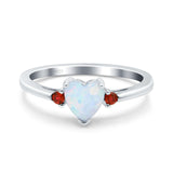 Art Deco Heart Three Stone Wedding Bridal Ring Ruby Simulated Cubic Zirconia 925 Sterling Silver