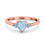 Art Deco Heart Three Stone Wedding Bridal Ring Aquamarine Simulated Cubic Zirconia 925 Sterling Silver