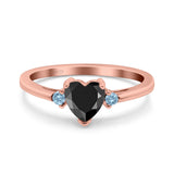 Art Deco Heart Three Stone Wedding Bridal Ring Aquamarine Simulated Cubic Zirconia 925 Sterling Silver