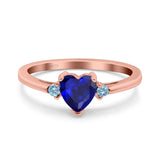 Art Deco Heart Three Stone Wedding Bridal Ring Aquamarine Simulated Cubic Zirconia 925 Sterling Silver