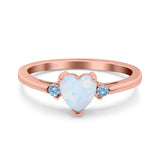 Art Deco Heart Three Stone Wedding Bridal Ring Aquamarine Simulated Cubic Zirconia 925 Sterling Silver