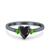 Art Deco Heart Three Stone Wedding Bridal Ring Peridot Simulated Cubic Zirconia 925 Sterling Silver