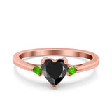 Art Deco Heart Three Stone Wedding Bridal Ring Peridot Simulated Cubic Zirconia 925 Sterling Silver