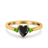 Art Deco Heart Three Stone Wedding Bridal Ring Peridot Simulated Cubic Zirconia 925 Sterling Silver