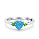 Art Deco Heart Three Stone Wedding Bridal Ring Peridot Simulated Cubic Zirconia 925 Sterling Silver