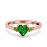 Art Deco Heart Three Stone Wedding Bridal Ring Peridot Simulated Cubic Zirconia 925 Sterling Silver