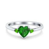Art Deco Heart Three Stone Wedding Bridal Ring Peridot Simulated Cubic Zirconia 925 Sterling Silver