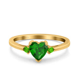 Art Deco Heart Three Stone Wedding Bridal Ring Peridot Simulated Cubic Zirconia 925 Sterling Silver
