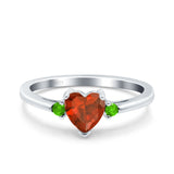 Art Deco Heart Three Stone Wedding Bridal Ring Peridot Simulated Cubic Zirconia 925 Sterling Silver