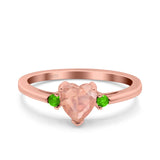Art Deco Heart Three Stone Wedding Bridal Ring Peridot Simulated Cubic Zirconia 925 Sterling Silver