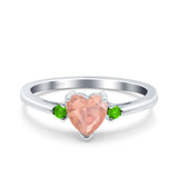 Art Deco Heart Three Stone Wedding Bridal Ring Peridot Simulated Cubic Zirconia 925 Sterling Silver