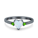Art Deco Heart Three Stone Wedding Bridal Ring Peridot Simulated Cubic Zirconia 925 Sterling Silver