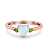 Art Deco Heart Three Stone Wedding Bridal Ring Peridot Simulated Cubic Zirconia 925 Sterling Silver