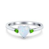 Art Deco Heart Three Stone Wedding Bridal Ring Peridot Simulated Cubic Zirconia 925 Sterling Silver