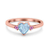 Art Deco Heart Three Stone Wedding Bridal Ring Pink Simulated Cubic Zirconia 925 Sterling Silver