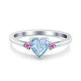 Art Deco Heart Three Stone Wedding Bridal Ring Pink Simulated Cubic Zirconia 925 Sterling Silver