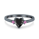 Art Deco Heart Three Stone Wedding Bridal Ring Pink Simulated Cubic Zirconia 925 Sterling Silver