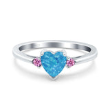 Art Deco Heart Three Stone Wedding Bridal Ring Pink Simulated Cubic Zirconia 925 Sterling Silver