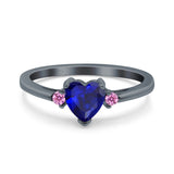 Art Deco Heart Three Stone Wedding Bridal Ring Pink Simulated Cubic Zirconia 925 Sterling Silver