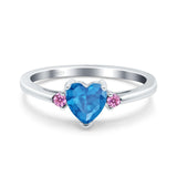 Art Deco Heart Three Stone Wedding Bridal Ring Pink Simulated Cubic Zirconia 925 Sterling Silver
