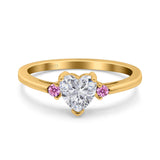 Art Deco Heart Three Stone Wedding Bridal Ring Pink Simulated Cubic Zirconia 925 Sterling Silver