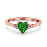 Art Deco Heart Three Stone Wedding Bridal Ring Pink Simulated Cubic Zirconia 925 Sterling Silver