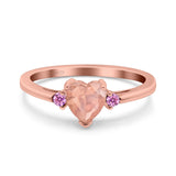 Art Deco Heart Three Stone Wedding Bridal Ring Pink Simulated Cubic Zirconia 925 Sterling Silver