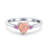 Art Deco Heart Three Stone Wedding Bridal Ring Pink Simulated Cubic Zirconia 925 Sterling Silver