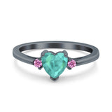 Art Deco Heart Three Stone Wedding Bridal Ring Pink Simulated Cubic Zirconia 925 Sterling Silver